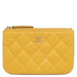 シャネル CHANEL ポーチ クラシック スモール ジップ ポーチ キャビアスキン イエロー ゴールド金具 ココマーク AP4020 27****** 【中古】中古美品