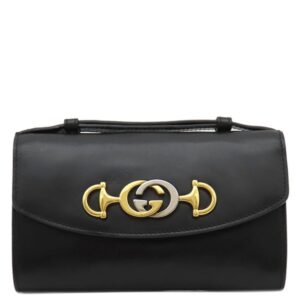 グッチ GUCCI 2WAYバッグ ズゥミ レザー ブラック ゴールド金具 黒 ハンドバッグ チェーンショルダー インターロッキングG ホースビット 564718 【中古】