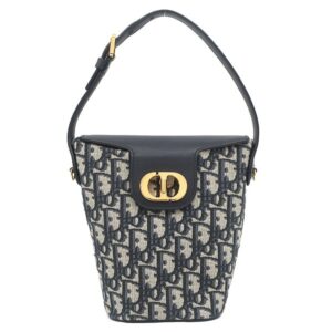 クリスチャン・ディオール Christian Dior 2WAYバッグ アンバー ミニ バケットバッグ コットン レザー ネイビー系 ゴールド金具 ショルダー オブリーク 【保存袋】 【中古】