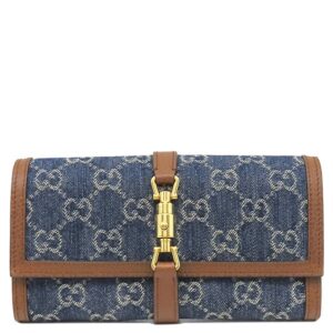グッチ GUCCI チェーンウォレット ジャッキー1961 チェーン付き ウォレット レザー GGジャガードデニム ブルー×ブラウン ゴールド金具 デニム ショルダー 652681 【箱】 【中古】未使用保管品