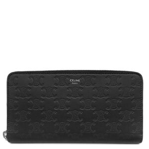 セリーヌ CELINE 長財布 ラージ ジップウォレット カーフ ブラック シルバー金具 トリオンフ エンボス加工 10B553FQC.38SI 【箱】 【中古】新品同様品