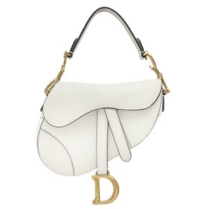 クリスチャン・ディオール Christian Dior ショルダーバッグ サドルバッグ スモール グレインカーフレザー ホワイト ゴールド金具 白 【保存袋】 【中古】新品同様品