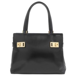 サルヴァトーレ・フェラガモ Salvatore Ferragamo ハンドバッグ ガンチーニ バッグ レザー ブラック ゴールド金具 黒 ショルダーストラップ欠品 DY210166 【保存袋】 【中古】