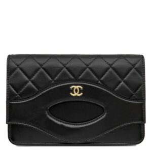 シャネル CHANEL チェーンウォレット マトラッセ チェーンウォレット カーフ ブラック シャンパンゴールド金具 黒 AP2703 ランダムシリアル 【保存袋】 【中古】未使用保管品