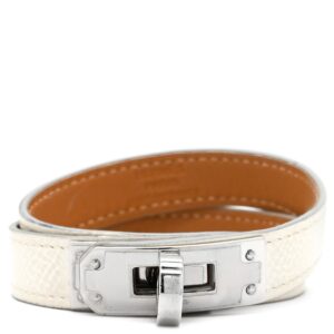 エルメス HERMES ブレスレット ケリードゥブルトゥール ヴォーエプソン メタル ホワイト×シルバー T3 白 2連 2重 レザーブレス C 【箱】 【中古】中古美品
