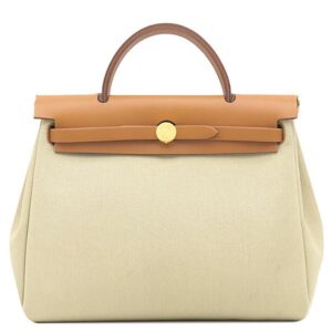 エルメス HERMES ショルダーバッグ エールバッグジップ 31 キャンバス レザー トワルミリタリー ヴァッシュハンター ベージュ×ゴールド ゴールド金具 茶 U 【中古】