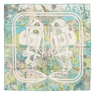 エルメス HERMES スカーフ カレ90 CARRE シルク アクア×ホワイト×ヴェール 【BRIDES DE GALA/ブリッド ドゥ ガラ】 【箱】 【中古】