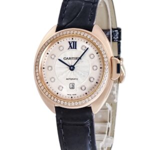 カルティエ Cartier クレ ドゥ カルティエ 31mm WJCL0038 K18PG無垢 純正ダイヤ ローマン デイト 青針 レディース 腕時計自動巻き シルバー 【中古】中古美品