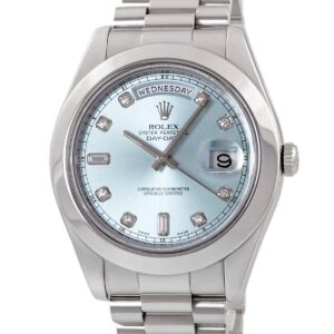 ロレックス ROLEX デイデイト II 218206A ランダム番 Pt950無垢 プラチナ 純正ダイヤ アイスブルー メンズ 腕時計自動巻き ブルー 【中古】中古美品