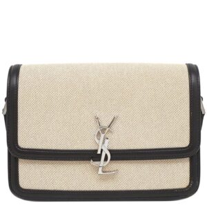 イヴ・サンローラン Yves Saint Laurent ショルダーバッグ ソルフェリーノ キャンバス ショルダー キャンバス レザー ベージュ×ブラック シルバー金具 YSL ロゴプレート 【中古】
