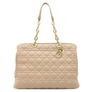 クリスチャン・ディオール Christian Dior トートバッグ レディディオール カナージュ チェーン トート レザー ピンクベージュ ゴールド金具 【保存袋】 【中古】中古品