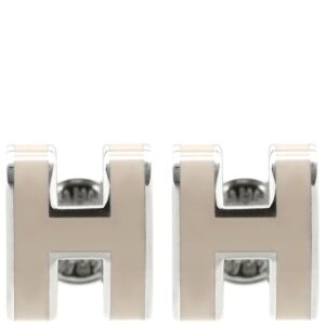 エルメス HERMES ピアス ポップアッシュ Hピアス ミニ メタル エナメル マロングラッセXシルバー ベージュ 薄茶 Hモチーフ 【中古】
