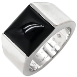 カルティエ Cartier リング 指輪 タンクマックス ホワイトゴールド×ブラック #57 黒 Au750 18K 18金 オニキス 幅広 スクエア 17号 【中古】中古美品