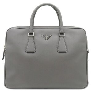 プラダ PRADA ビジネスバッグ サフィアーノ ブリーフケース レザー グレー シルバー金具 グレー ストラップ欠品 2VE368 【中古】