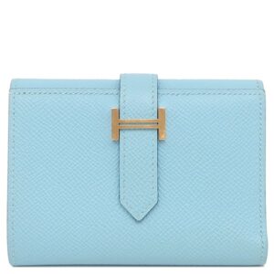 エルメス HERMES 三つ折り財布 ベアン コンビネ ヴェルソ ヴォーエプソン セレスト×ヴェールジェイド ゴールド金具 水色 緑 バイカラー B 【箱】 【中古】