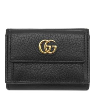 グッチ GUCCI 三つ折り財布 GGマーモント レザー ブラック ゴールド金具 プチマーモント コンパクトウォレット 523277 【中古】中古美品