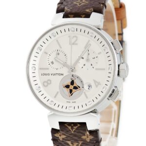 ルイヴィトン LOUIS VUITTON タンブール ムーンスター 35 MM Q8G00Z デイト クロノグラフ モノグラムフラワー レディース 腕時計クオーツ シルバー 【中古】