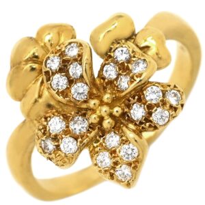 ミキモト MIKIMOTO リング 指輪 フラワーモチーフ ダイヤ ホワイト×イエローゴールド MIKIMOTO 18K 750 YG 花 11号 【中古】中古美品