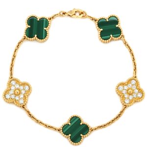 ヴァンクリーフアーペル Van Cleef & Arpels ブレスレット ヴィンテージ アルハンブラ 5モチーフ グリーン×イエローゴールド ダイヤ マラカイト 18K VCARO7GQ00 【箱】 【中古】新品同様品