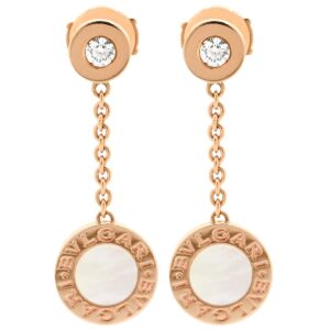 ブルガリ BVLGARI ピアス ブルガリブルガリ ピンクゴールド Au750 ダイヤ ドロップ スイング マザーオブパール シェル 【中古】