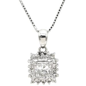 ネックレス ダイヤ 0.61ct ペンダント プラチナシルバー×ホワイトゴールド Pt 18KWG スクエア プリンセスカット メレダイヤ 【中古】中古美品