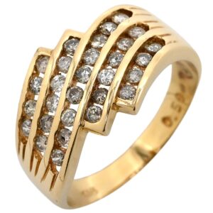 リング 指輪 ダイヤ 0.50ct イエローゴールド K18YG Au750 18K ステップライン レイヤードデザイン 12号 【中古】中古品