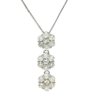 ネックレス ダイヤペンダント 2.0ct ホワイトゴールド 3連 ドロップ 18K 750 WG 21石 ラウンドブリリアント 【中古】中古美品