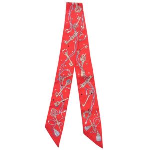 エルメス HERMES スカーフ ツイリー シルク グレナデン×ベージュ×マルチカラー 【 LES CLES A POIS / レ クレ ア ポア】 【箱】 【中古】