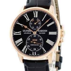 ユリスナルダン ULYSSE NARDIN マリーン トルピユール 1182-310 新品同様 K18RG無垢 ブラック ローマン デイト メンズ 腕時計自動巻き ブラック 【中古】新品同様品