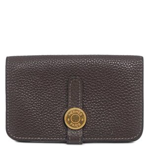 エルメス HERMES カードケース ドゴン カードケース チェーン付き トゴ エベンヌ ゴールド金具 茶 カード入れ 名刺入れ コインケース H 【箱】 【中古】中古美品