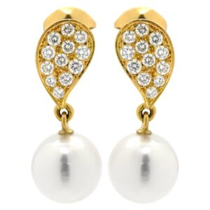 ミキモト MIKIMOTO ピアス パール ダイヤ デザインピアス イエローゴールド MIKIMOTO 18K 750 YG ラウンドシェイプ スウィング 【中古】中古美品