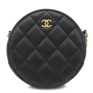 シャネル CHANEL ショルダーバッグ マトラッセ チェーンショルダー ラムスキン ブラック ゴールド金具 ラウンド サークル ミニバッグ 黒 27****** 【中古】中古美品