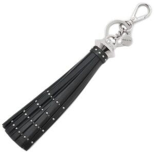 ジミーチュウ JIMMY CHOO バッグチャーム スタッズ タッセル メタル レザー ブラック シルバー金具 黒 フリンジ キーホルダー 【箱】 【中古】