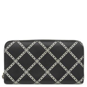 バーバリー BURBERRY 長財布 チェーンモチーフ ラウンドジップ ウォレット レザー ブラック×ホワイト シルバー金具 黒 白 小銭入れ チェーン 格子柄 【中古】中古美品