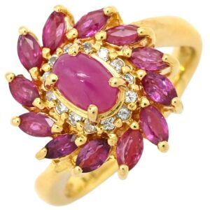 リング 指輪 ルビー 1.56ct ダイヤリング イエローゴールド レッド 赤 オーバルカボションカット 18K 750 YG 11号 【中古】