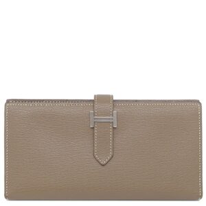 エルメス HERMES 長財布 ベアンスフレ シェーブル エトゥープ シルバー金具 グレージュ 二つ折り財布 □R 【中古】