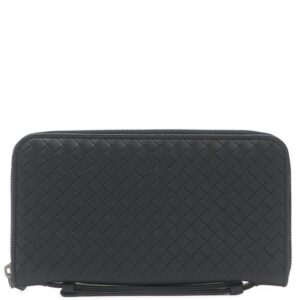 ボッテガヴェネタ BOTTEGA VENETA 長財布 イントレチャート ラウンドファスナー レザー ブラック シルバー金具 黒 ラウンドジップ オーガナイザー クラッチ 169730 【保存袋】 【中古】中古美品