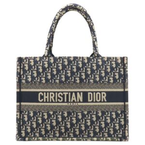 クリスチャン・ディオール Christian Dior トートバッグ ブックトート ミディアム キャンバス ネイビー オブリーク Book Tote 刺繍 M1296ZRIW_M828 【中古】中古品