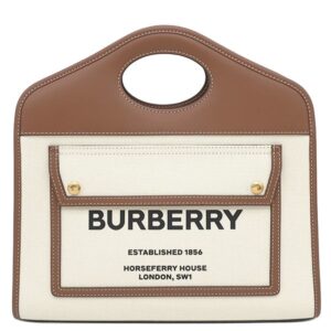 バーバリー BURBERRY 2WAYバッグ ポケットバッグ キャンバス レザー ナチュラル×モルトブラウン ゴールド金具 茶 ハンドバッグ ショルダー 【保存袋】 【中古】新品同様品