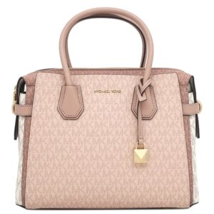 マイケルコース Michael Kors 2WAYバッグ Mercer ミディアム カラーブロック ロゴ ベルト付きサッチェル PVC レザー ピンク×ホワイト ゴールド金具 30S0GM9S2V 【保存袋】 【中古】