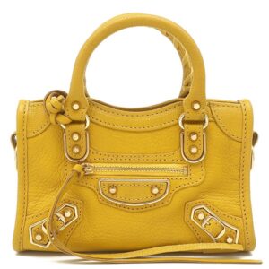 バレンシアガ BALENCIAGA 2WAYバッグ シティ バッグ ミニ レザー イエロー ゴールド金具 ハンドバッグ ショルダー ミラー付き 453293 【中古】中古美品