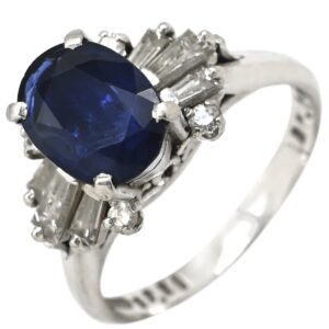 リング 指輪 ブルーサファイア 2.26ct ダイヤ 0.64ct ブルー×プラチナシルバー 青 Pt900 プラチナ オーバルミックスカット ヘイローデザイン 14号 【中古】中古品
