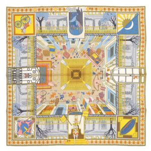 エルメス HERMES スカーフ カレ90 CARRE シルク オレンジ×ローズ×ブルー 【OBJETS DE CURIOSITE/オブジェ ドゥ キュリオジテ】 【中古】