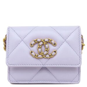 シャネル CHANEL チェーンウォレット CHANEL19 フラップ コインパース ラムスキン ラベンダー マットゴールド金具 AP1787 31****** 【中古】中古美品
