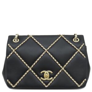 シャネル CHANEL ショルダーバッグ ENTWINED チェーン ステッチ レザー ブラック×ホワイト ゴールド金具 黒 ココマーク チェーンバッグ 31****** 【中古】