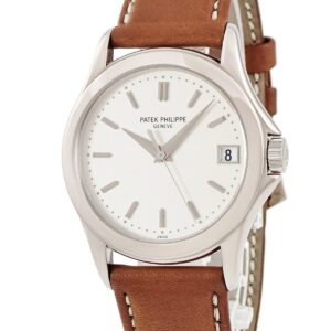 パテックフィリップ PATEK PHILIPPE カラトラバ 5107G-001 K18WG無垢 シルバー デイト バー シースルーバック メンズ 腕時計自動巻き シルバー 【中古】中古品