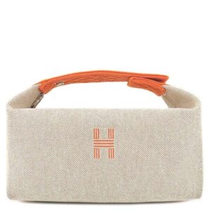 エルメス HERMES ポーチ ブリッド ア ブラック PM トワルアッシュ オレンジ×ナチュラル シルバー金具 トワルH バニティ 【中古】