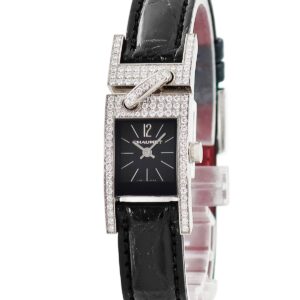 ショーメ CHAUMET リアン ドゥ ショーメ W14511-22A K18WG無垢 純正ダイヤ ブラック バー アラビア レディース 腕時計クオーツ ブラック 【中古】