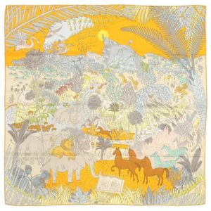 エルメス HERMES スカーフ カレ90 シルク ブトンドール×マルチカラー 【LE CARNAVAL DES ANIMAUX/動物の謝肉祭】 ソルド品 【中古】