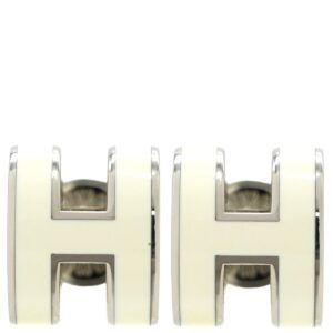 エルメス HERMES ピアス ポップアッシュ Hピアス ミニ メタル エナメル ホワイトXシルバー H型 白 【箱】 【中古】新品同様品